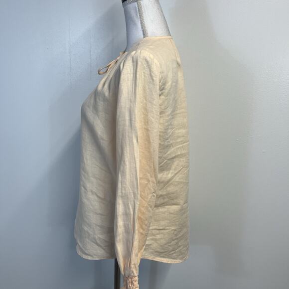 Cloth & Stone Blouse Women's Size XS Peach Linen Pullover Smocking Peasant Boho - Picture 4 of 6